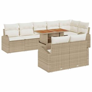 vidaXL Ensemble de canapé de jardin 9 Pièces Beige Poly rotin