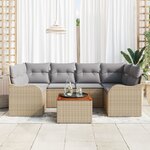 Set de Canapé de Jardin 7 Pièces avec Coussins Beige Poly Rattan Acacia