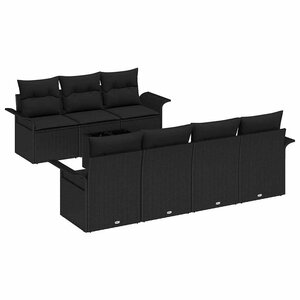 vidaXL Ensemble de canapé de jardin avec coussin 8 Pièces Noir polyrotin