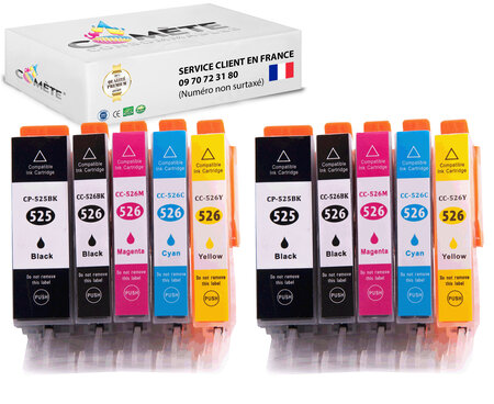 525xl 526xl - 10 cartouches compatible avec canon pgi-525 cli-526 xl  ou 525 526 xl pour imprimante canon pixma - 4 noir +2 cyan +2 magenta +2 jaune