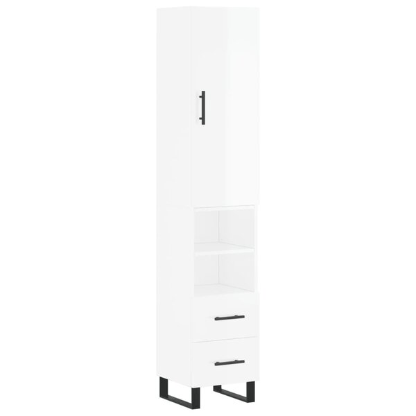 vidaXL Buffet haut Blanc brillant 34 5x34x180 cm Bois d'ingénierie