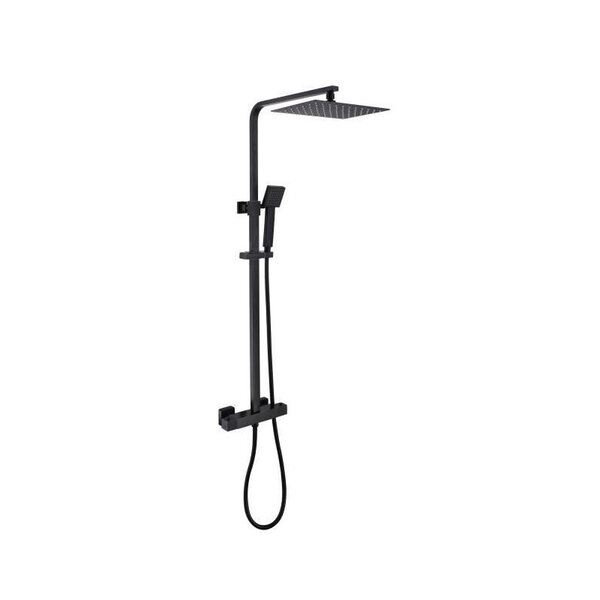 Colonne de douche - Mitigeur thermostatique - Pomme haute rectangle 30x20 cm - OCEANIC - Noir mat