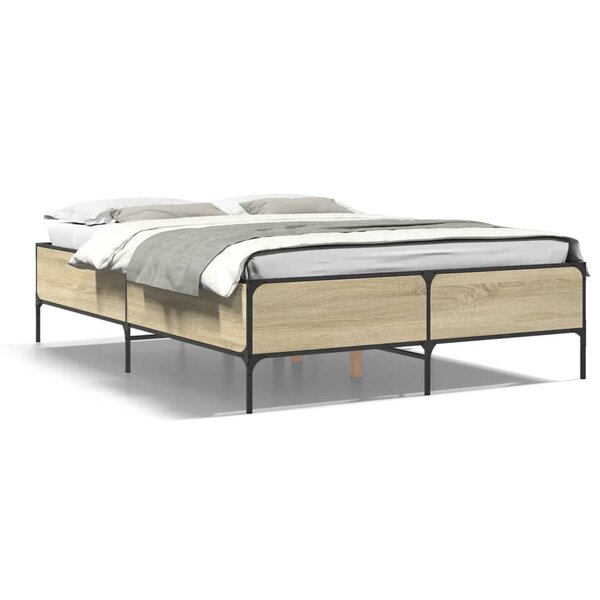 vidaXL Cadre de lit chêne sonoma 140x200 cm bois d'ingénierie et métal
