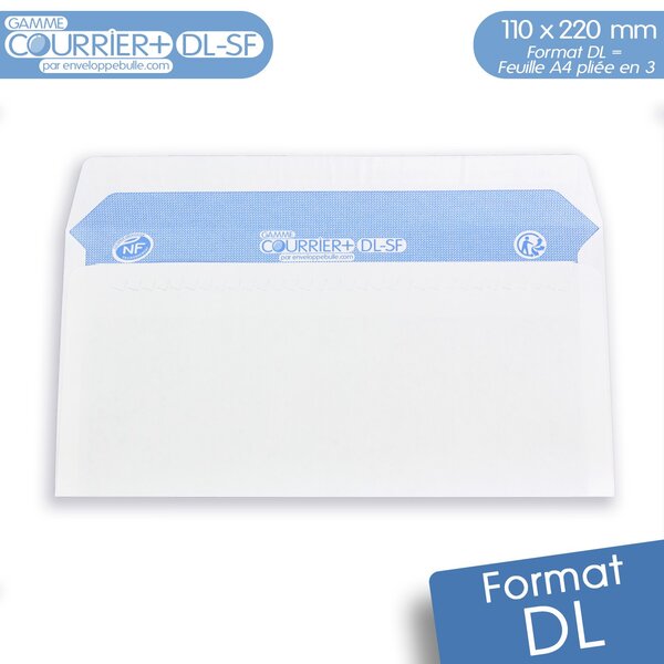 Lot de 1000 Enveloppes blanches DL - gamme Courrier+ (sans fenêtre)