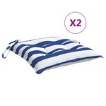 vidaXL Coussins de chaise lot de 2 rayures bleues blanches 40x40x7 cm