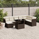 vidaXL Salon de jardin avec coussins 9 Pièces marron résine tressée