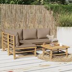 vidaXL Salon de jardin 5 Pièces avec coussins taupe bambou