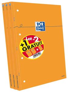 Lot de Bloc-notes 210 x 315 Perforés Quadrillé 80 F 80g 2 + 1 GRATUIT OXFORD
