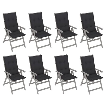 vidaXL Chaises inclinables de jardin avec coussins 8 Pièces Gris Acacia