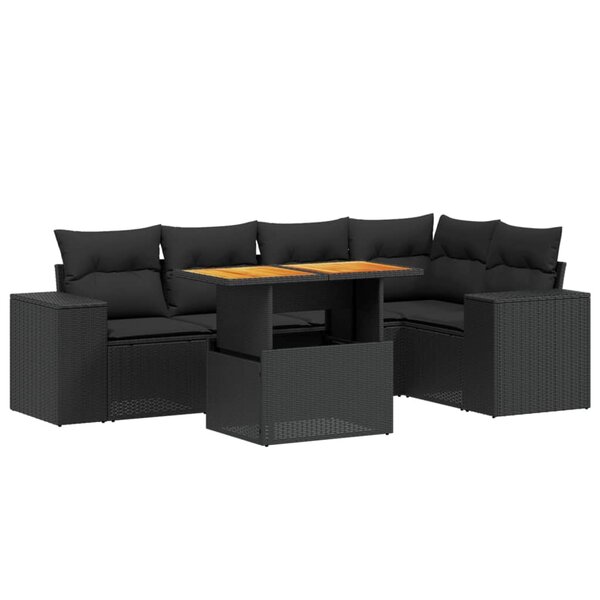 vidaXL Salon de jardin 6 Pièces avec coussins noir résine tressée