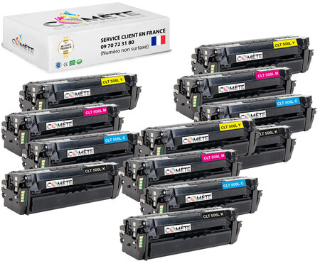 506l - 12 toners compatibles avec samsung 506l clt-c506l clt-c506s clt-506l clt-506s 3 noirs 3 cyan 3 magenta 3 jaunes