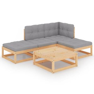 vidaXL Salon de jardin 5 Pièces avec coussins Bois de pin massif