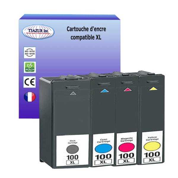 4 Cartouches compatibles avec Lexmark 100XL Lexmark S300, S301, S305, S400, S405, S505, S600, S602  - T3AZUR