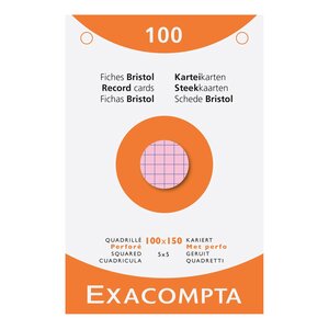 Étui De 100 Fiches - Bristol Quadrillé 5x5 Perforé 100x150mm - Couleurs Assorties - X 10 - Exacompta