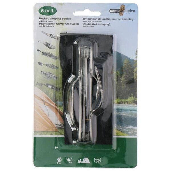 Ustensiles de poche pour le camping 6 en 1 - en inox