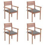 vidaXL Chaises de jardin lot de 4 et coussins gris Bois de teck solide