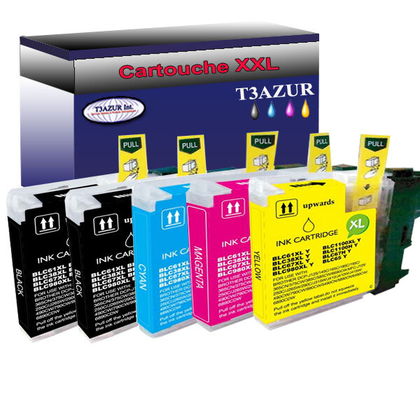 Lot de 5 Cartouches compatibles Brother MFC-255CW,MFC-257CW,MFC-290C, LC1100XL  (Noire+Couleur) – T3AZUR