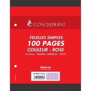 Feuillets mobiles 17x22cm 100p 80g rose CONQUÉRANT