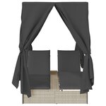 Transat double vidaXL avec toit et rideaux gris clair en poly rotin