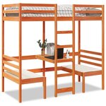 vidaXL Lit mezzanine avec bureau et chaises brun cire 90x200 cm pin