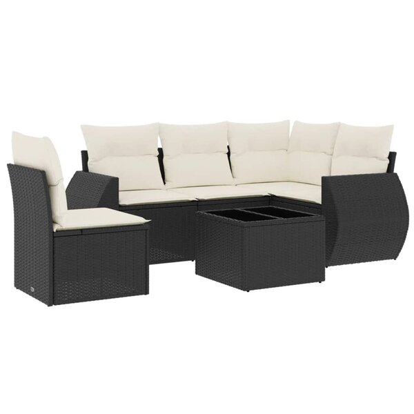 vidaXL Salon de jardin 6 Pièces avec coussins noir résine tressée