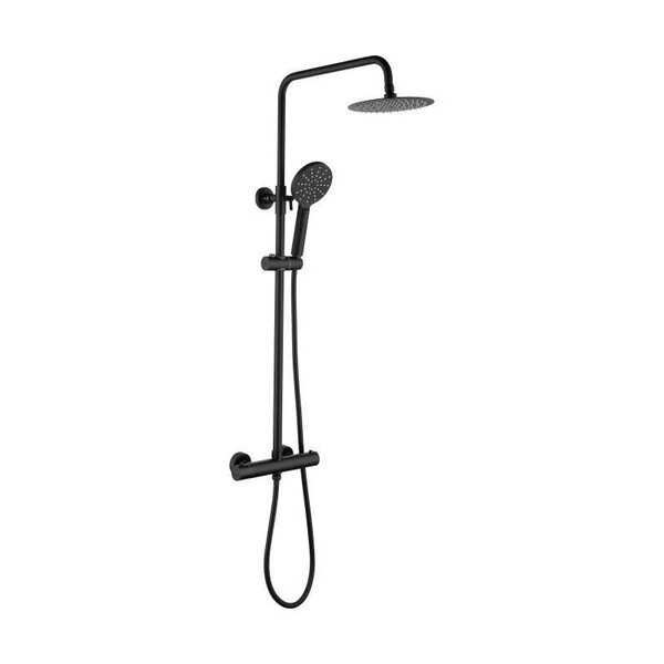 Colonne de douche - Mitigeur thermostatique - Pomme haute ronde diametre 20 cm - OCEANIC - Noir mat