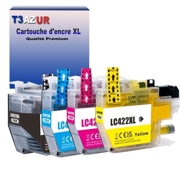 T3AZUR- Lot de 4 Cartouches compatibles avec Brother LC422 XL pour Brother MFC-J5340DW  MFC-J5340DWE  MFC-J5345DW