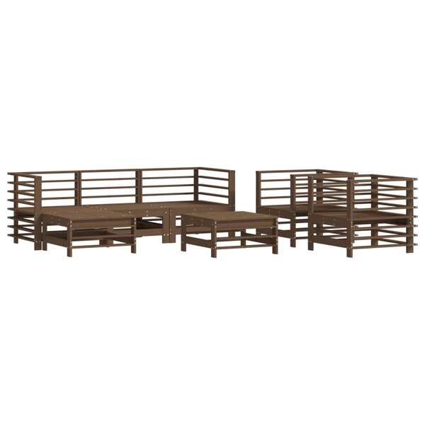 vidaXL Salon de jardin 7 Pièces Marron miel Bois de pin massif