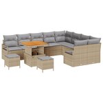 Ensemble de canapé de jardin de 12 pièces avec coussins en poly rotin beige
