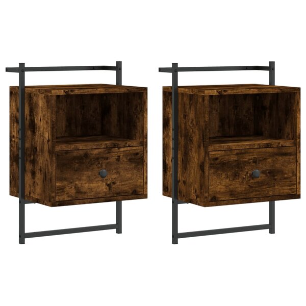 vidaXL Table de chevet murale 2 Pièces chêne fumé 40x30x61 cm