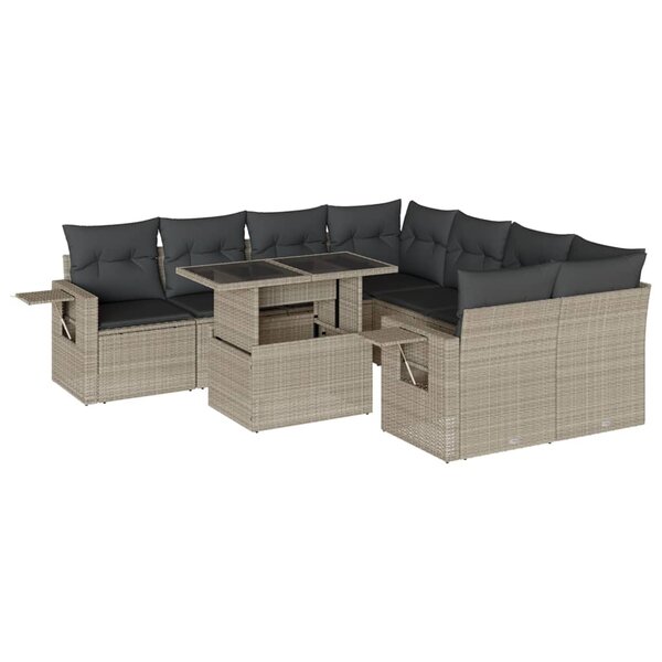 vidaXL Salon de jardin 9 Pièces avec coussins gris clair résine tressée