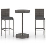 vidaXL Ensemble de bar de jardin 3 Pièces et coussins Résine tressée Gris