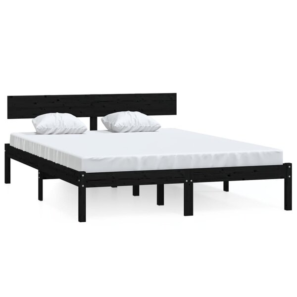vidaXL Cadre de lit Noir Bois de pin massif 135x190 cm Double