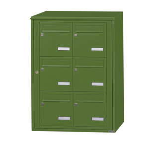 Bloc collectif leabox.com 2x3 grade 3 simple face Extérieur fixation murale Vert mai RAL 6017 finition brillante