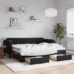 vidaXL Lit de jour avec gigogne et tiroirs noir 90x200 cm velours
