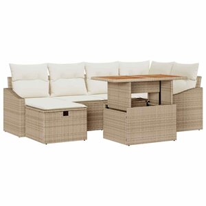 vidaXL Ensemble de canapé de jardin 7 Pièces Beige polyrotin