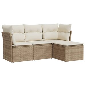vidaXL Salon de jardin avec coussins 4 Pièces beige résine tressée