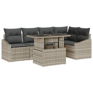 vidaXL Ensemble de canapé de jardin 6 pièces avec coussins gris clair en poly rattan