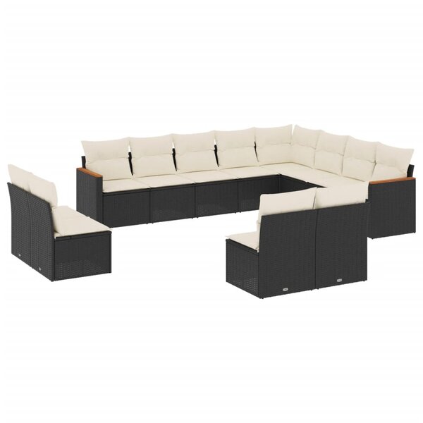 vidaXL Salon de jardin 12 Pièces avec coussins noir résine tressée