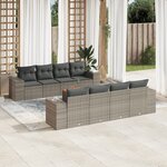 vidaXL Salon de jardin 9 Pièces avec coussins gris résine tressée