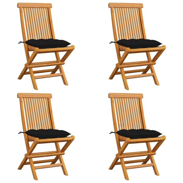vidaXL Chaises de jardin et coussins noir lot de 4 Bois de teck massif