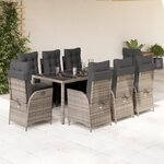 vidaXL Ensemble à manger de jardin 9 Pièces coussins gris résine tressée