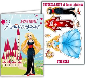 Carte Joyeux Anniversaire Autocollants Princesse Robe Soirée Enveloppe 12x17 5cm