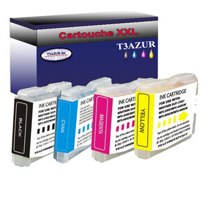 Lot de 4 Cartouches compatibles Brother FAX-1355, FAX-1360, FAX-1460, LC1000XL  (Noire+Couleur) – T3AZUR