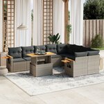 vidaXL Salon de jardin avec coussins 10 Pièces gris résine tressée