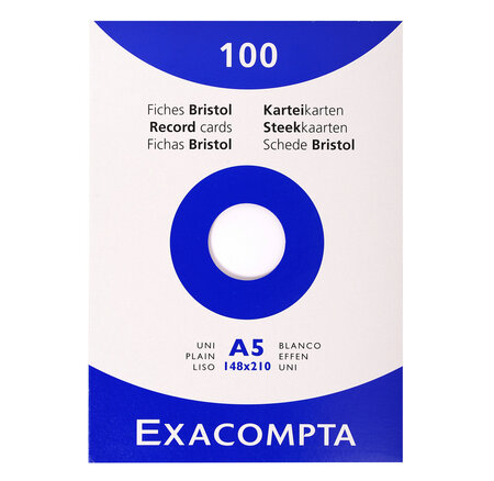 Étui de 100 fiches bristol blanc uni non perforé 148x210mm Blanc EXACOMPTA