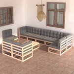 vidaXL Salon de jardin 10 Pièces avec coussins Bois de pin massif