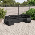 vidaXL Salon de jardin 7 Pièces avec coussins noir résine tressée