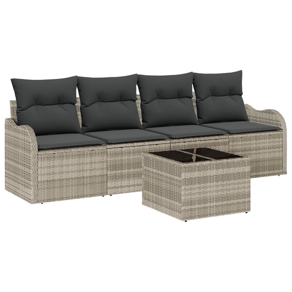 Ensemble de Canapé de Jardin vidaXL 5 Pièces avec Coussins Gris Clair en Rattan Poly