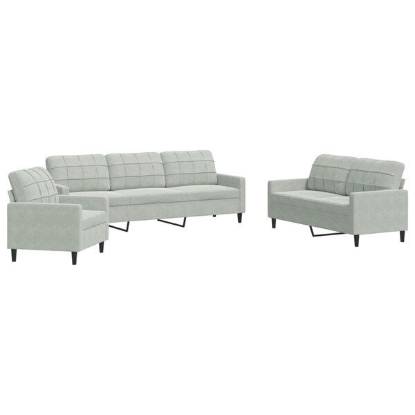 vidaXL Ensemble de canapés 3 Pièces avec coussins Gris clair Velours